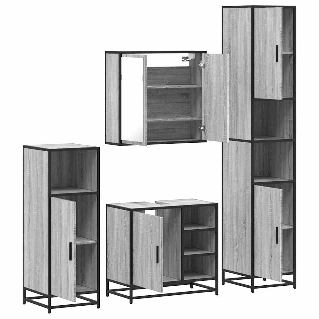 vidaXL 4 Piece Bathroom Furniture Set Grey Sonoma Engineered Wood