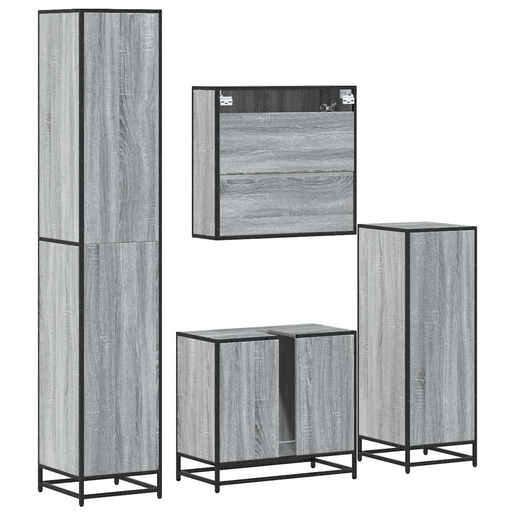 vidaXL 4 Piece Bathroom Furniture Set Grey Sonoma Engineered Wood