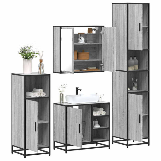 vidaXL 4 Piece Bathroom Furniture Set Grey Sonoma Engineered Wood