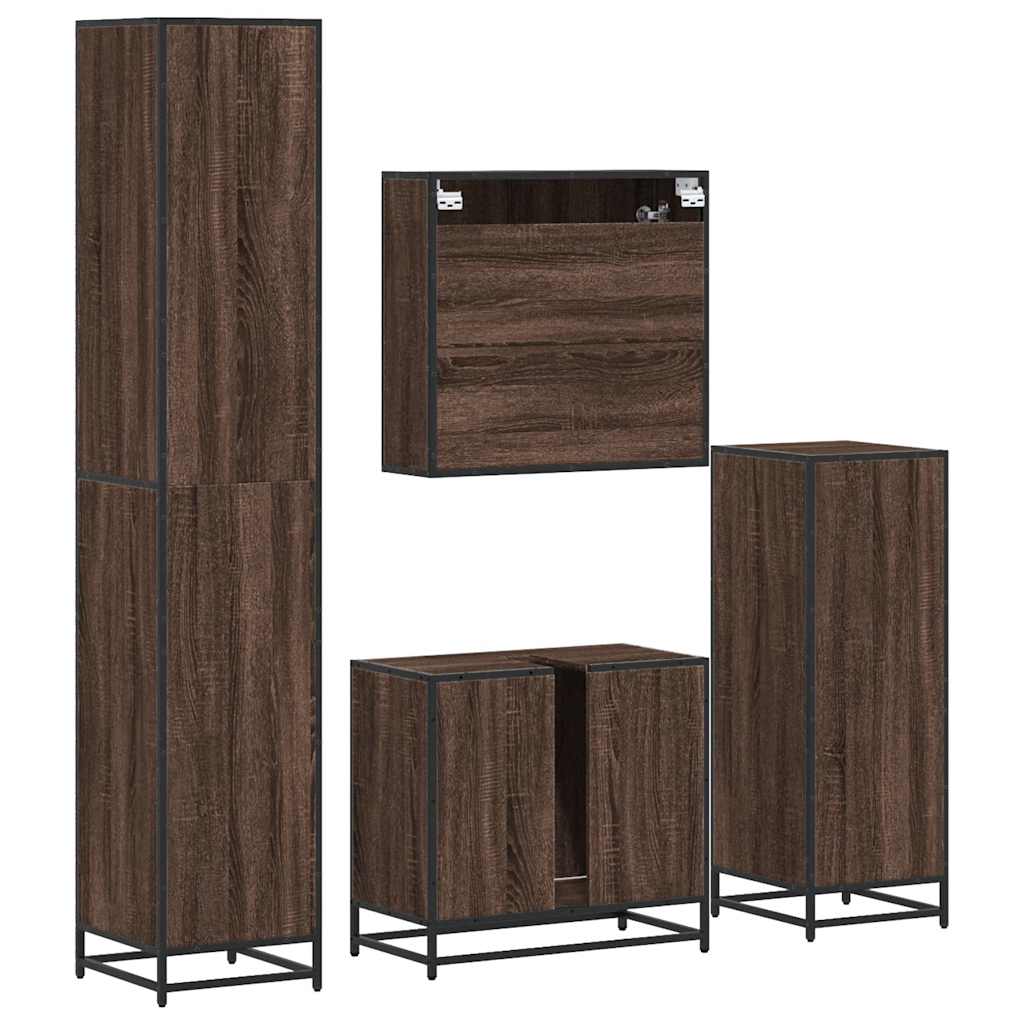 vidaXL 4 Piece Bathroom Furniture Set Brown Oak Engineered Wood