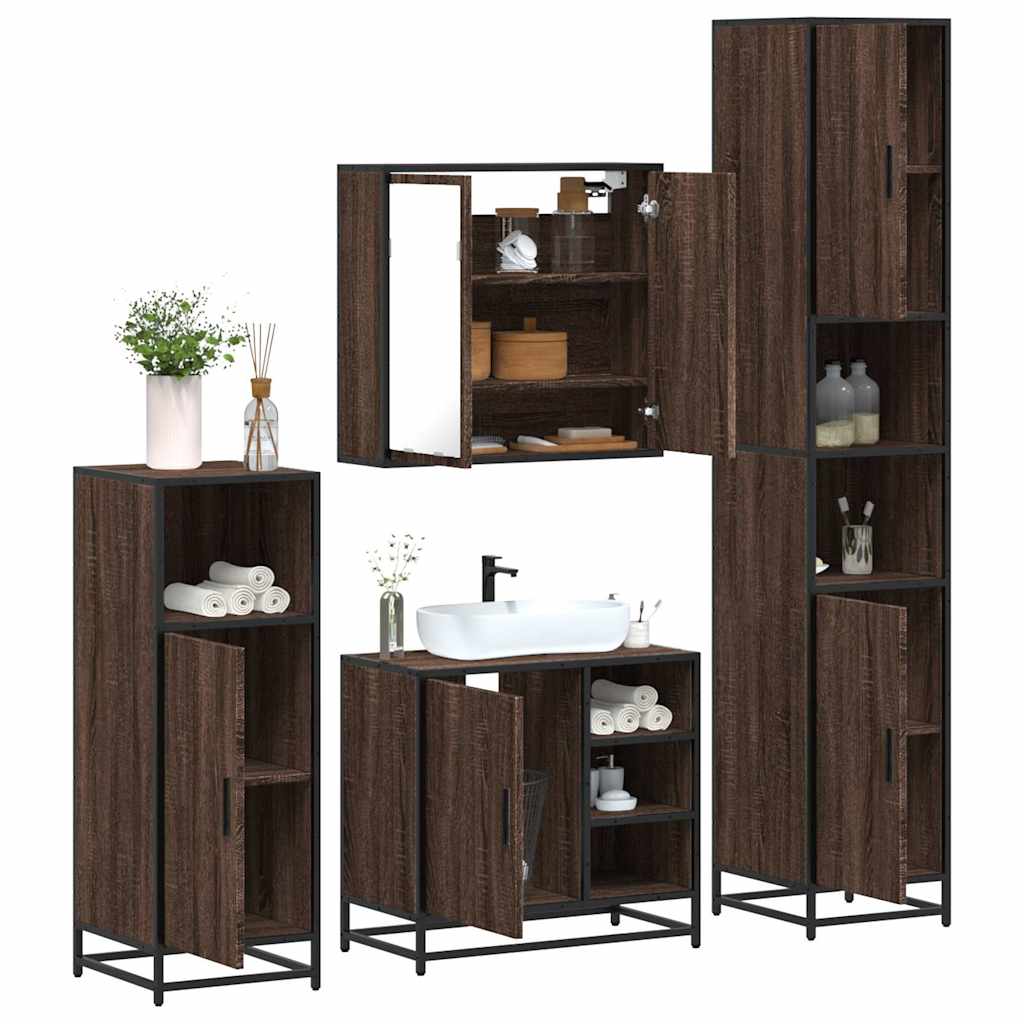 vidaXL 4 Piece Bathroom Furniture Set Brown Oak Engineered Wood