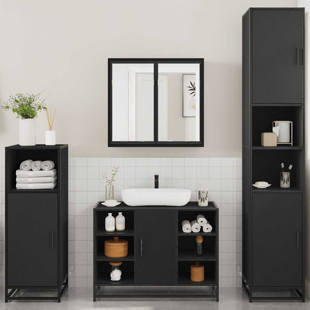 vidaXL 4 Piece Bathroom Furniture Set Black Engineered Wood