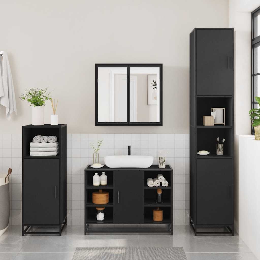 vidaXL 4 Piece Bathroom Furniture Set Black Engineered Wood