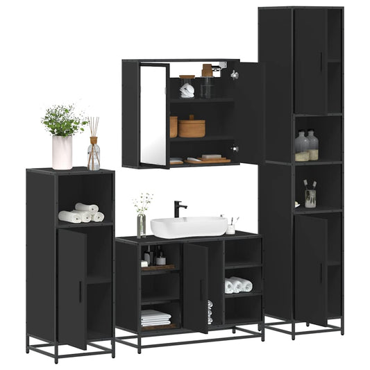 vidaXL 4 Piece Bathroom Furniture Set Black Engineered Wood