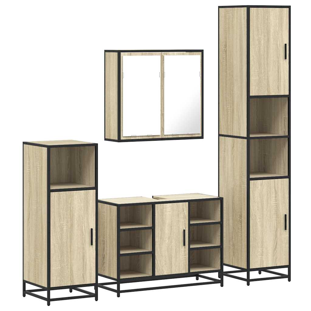 vidaXL 4 Piece Bathroom Furniture Set Sonoma Oak Engineered Wood