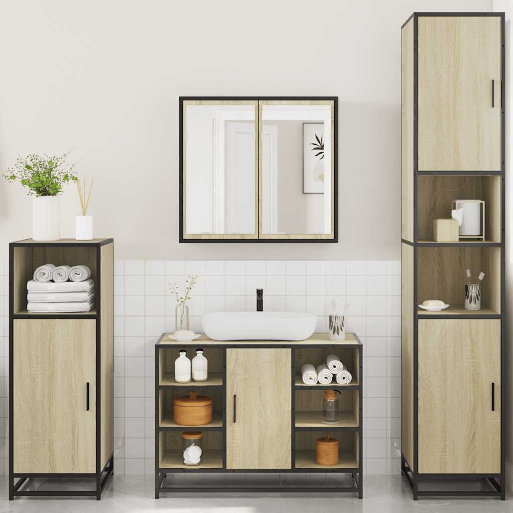 vidaXL 4 Piece Bathroom Furniture Set Sonoma Oak Engineered Wood