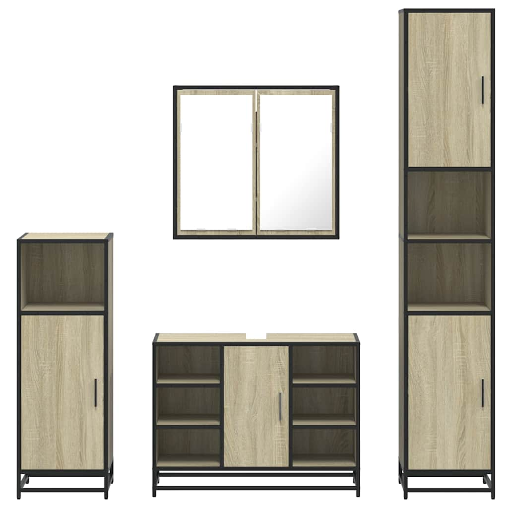 vidaXL 4 Piece Bathroom Furniture Set Sonoma Oak Engineered Wood