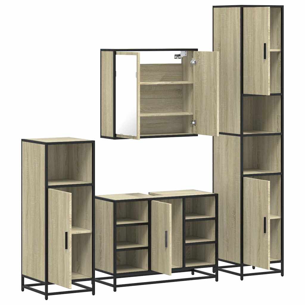 vidaXL 4 Piece Bathroom Furniture Set Sonoma Oak Engineered Wood