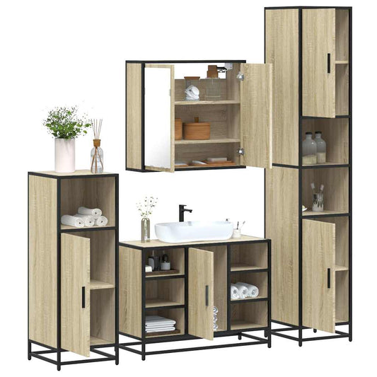 vidaXL 4 Piece Bathroom Furniture Set Sonoma Oak Engineered Wood