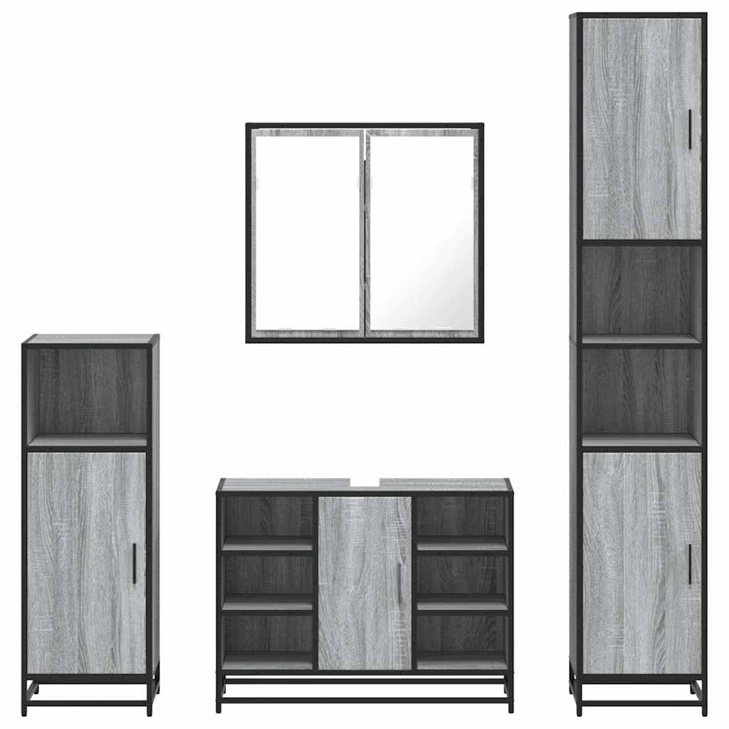 vidaXL 4 Piece Bathroom Furniture Set Smoked Oak Engineered Wood