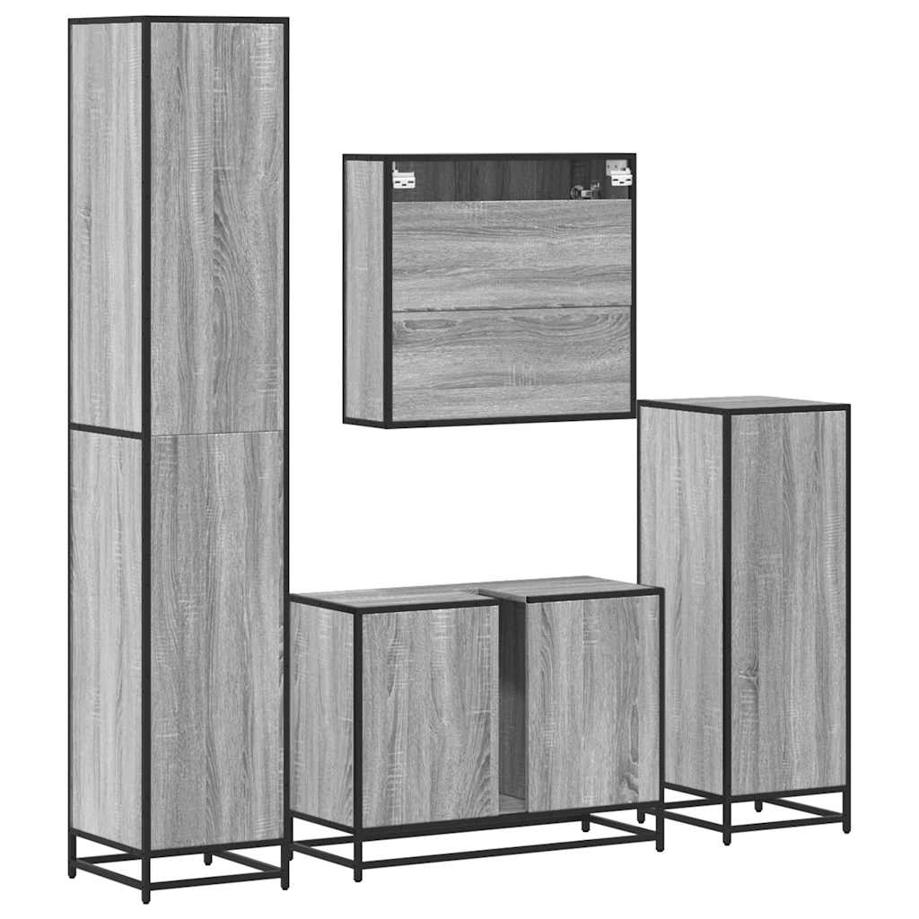 vidaXL 4 Piece Bathroom Furniture Set Grey Sonoma Engineered Wood