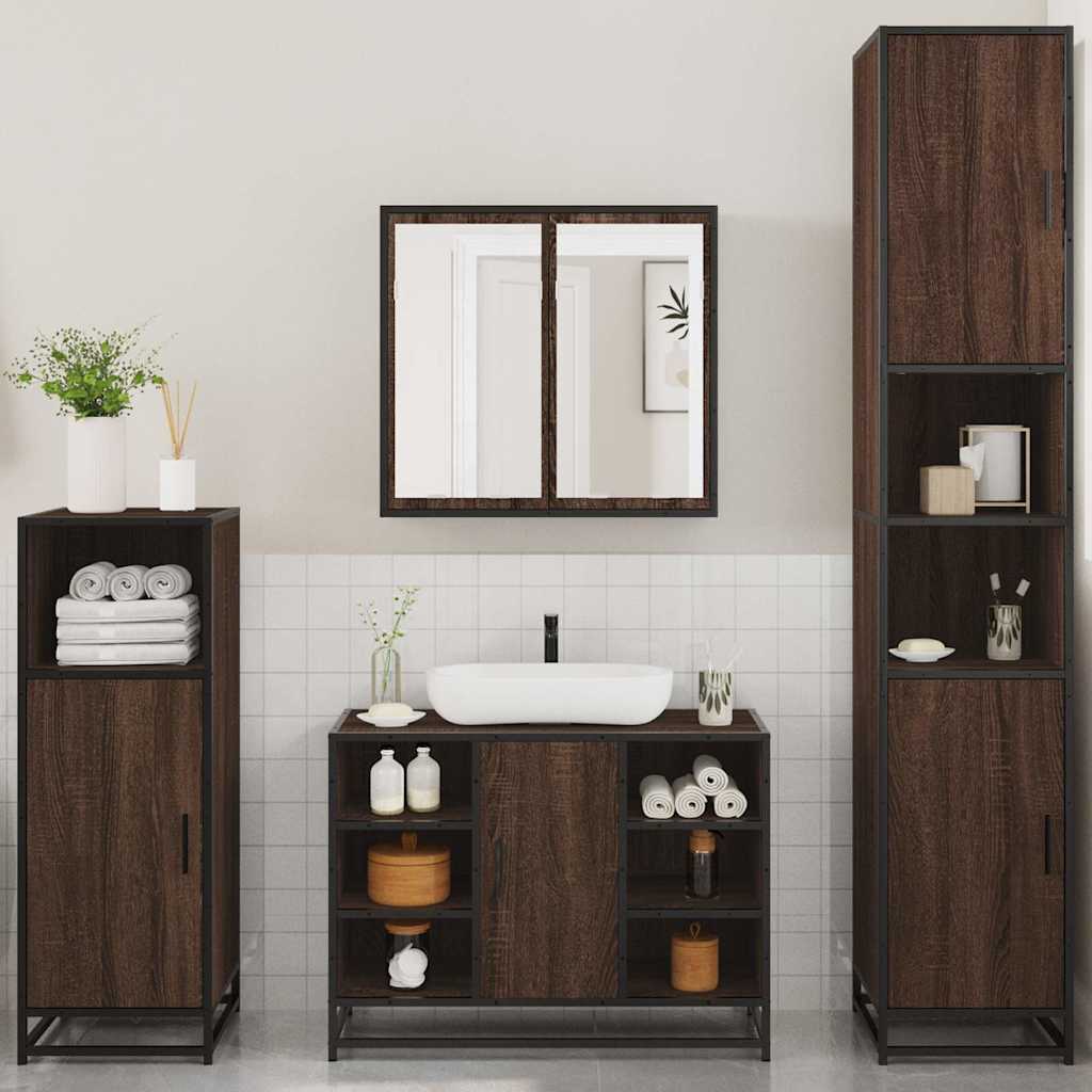 vidaXL 4 Piece Bathroom Furniture Set Brown Oak Engineered Wood