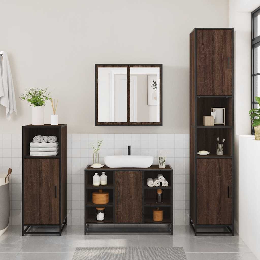 vidaXL 4 Piece Bathroom Furniture Set Brown Oak Engineered Wood