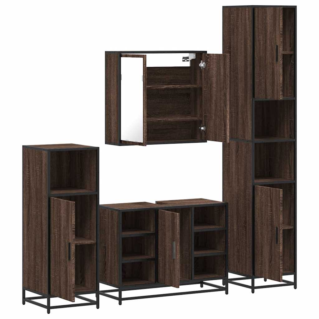 vidaXL 4 Piece Bathroom Furniture Set Brown Oak Engineered Wood