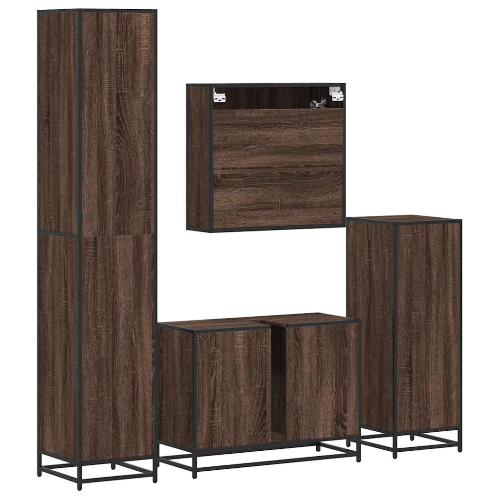 vidaXL 4 Piece Bathroom Furniture Set Brown Oak Engineered Wood