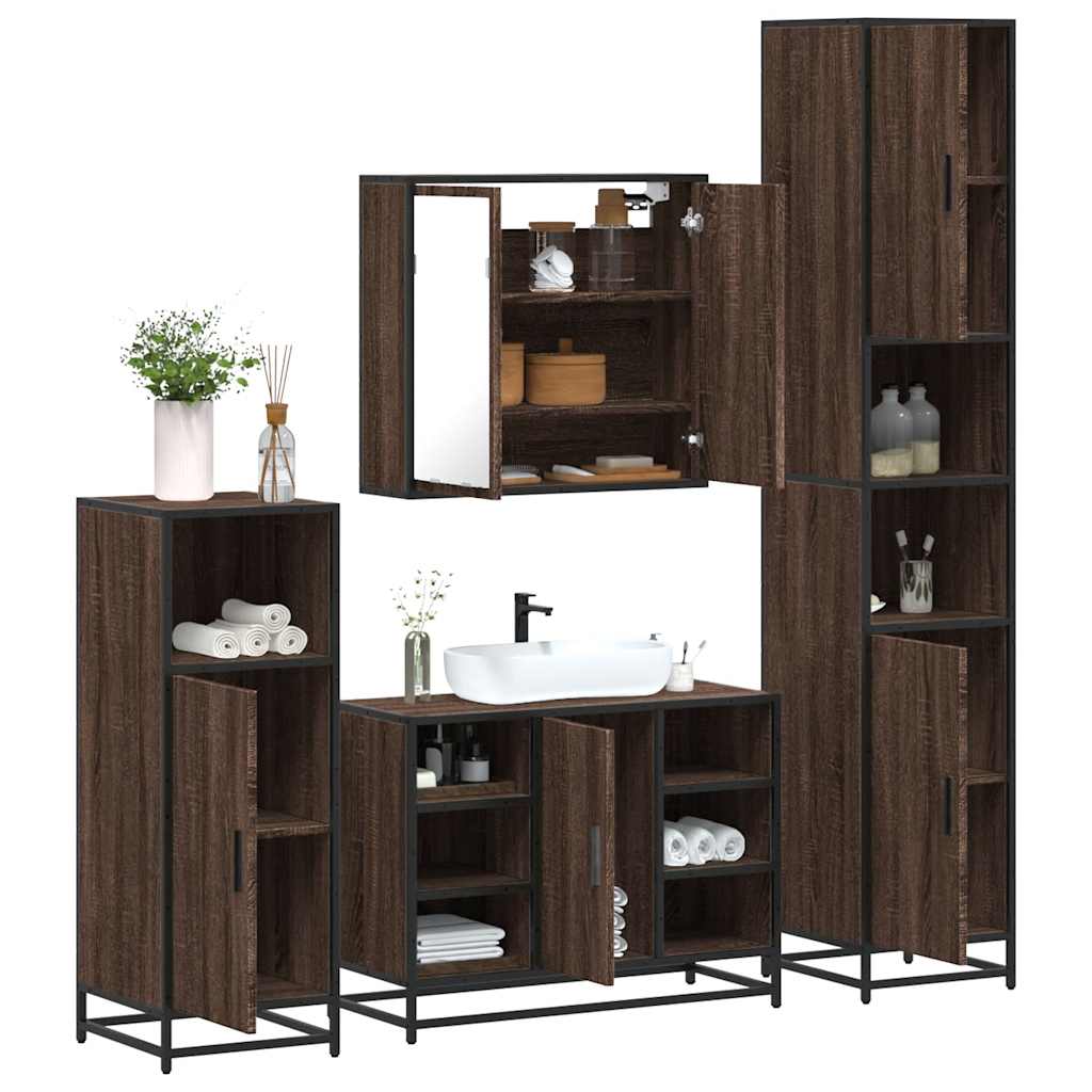 vidaXL 4 Piece Bathroom Furniture Set Brown Oak Engineered Wood