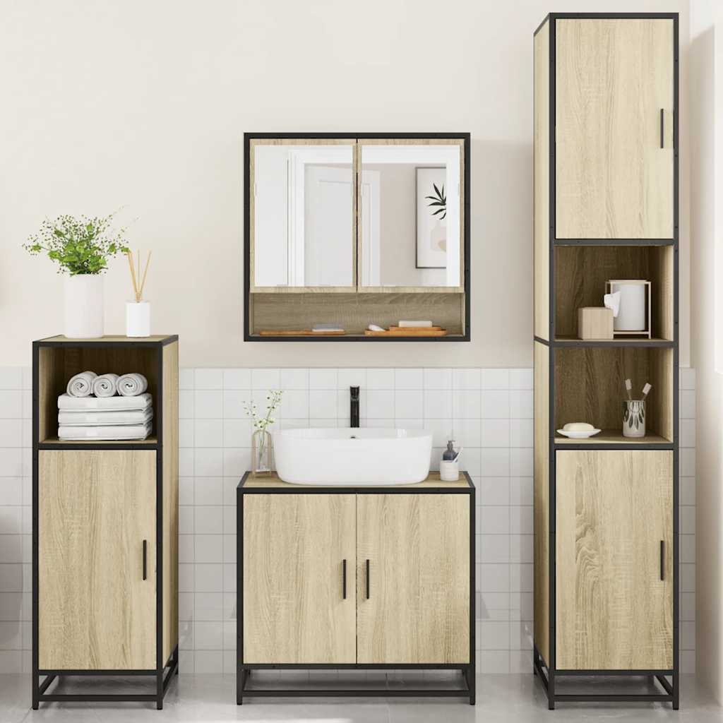 vidaXL 4 Piece Bathroom Furniture Set Sonoma Oak Engineered Wood