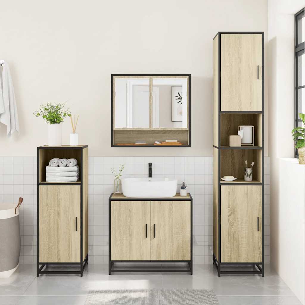 vidaXL 4 Piece Bathroom Furniture Set Sonoma Oak Engineered Wood