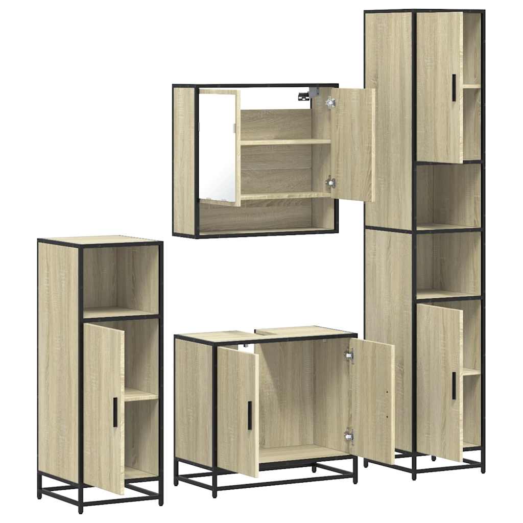 vidaXL 4 Piece Bathroom Furniture Set Sonoma Oak Engineered Wood