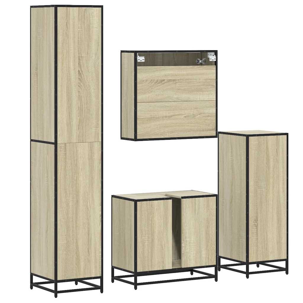 vidaXL 4 Piece Bathroom Furniture Set Sonoma Oak Engineered Wood