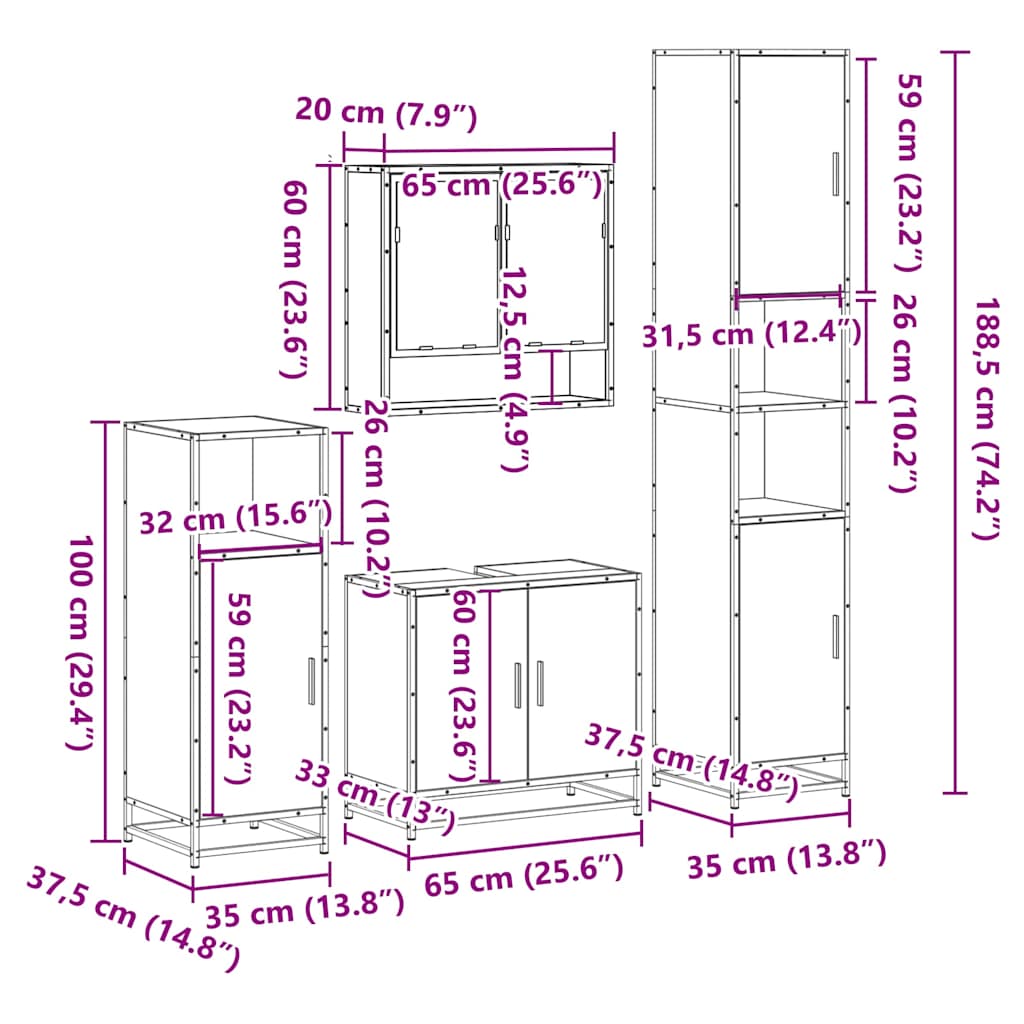 vidaXL 4 Piece Bathroom Furniture Set Sonoma Oak Engineered Wood