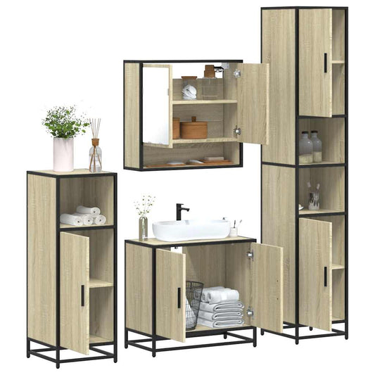 vidaXL 4 Piece Bathroom Furniture Set Sonoma Oak Engineered Wood