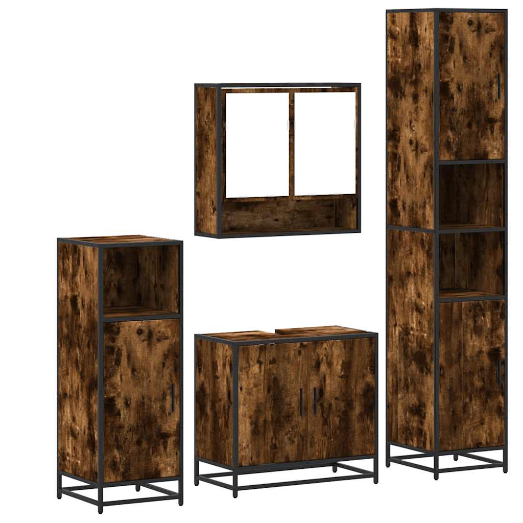 vidaXL 4 Piece Bathroom Furniture Set Smoked Oak Engineered Wood