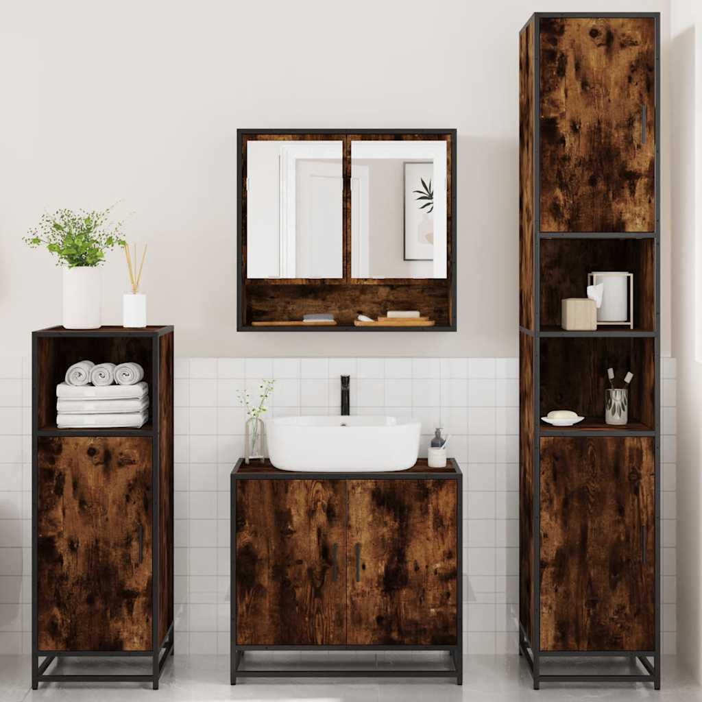 vidaXL 4 Piece Bathroom Furniture Set Smoked Oak Engineered Wood