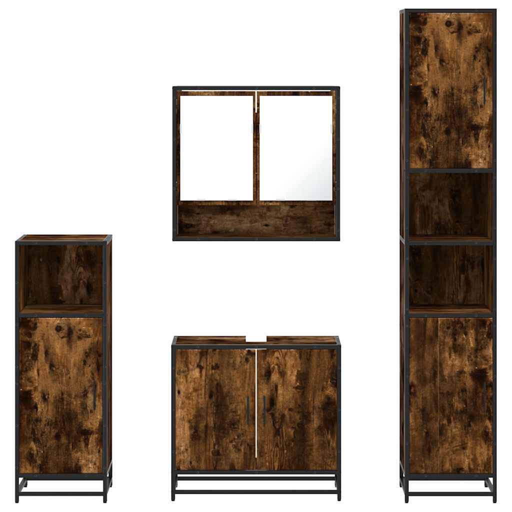 vidaXL 4 Piece Bathroom Furniture Set Smoked Oak Engineered Wood