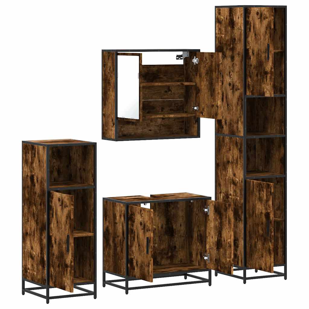 4 Piece Bathroom Furniture Set Smoked Oak Engineered Wood