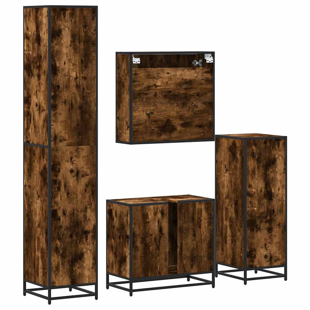 vidaXL 4 Piece Bathroom Furniture Set Smoked Oak Engineered Wood