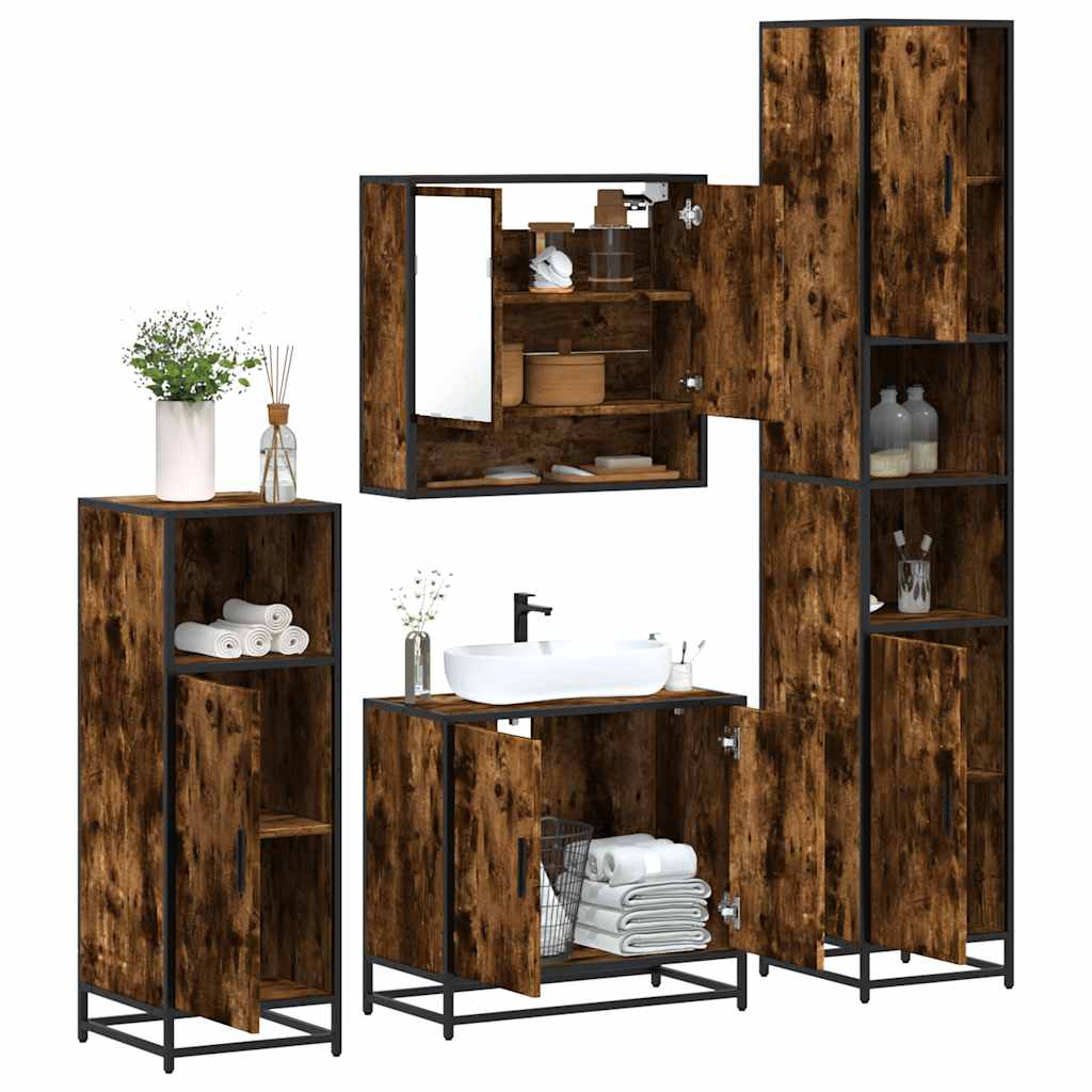 vidaXL 4 Piece Bathroom Furniture Set Smoked Oak Engineered Wood