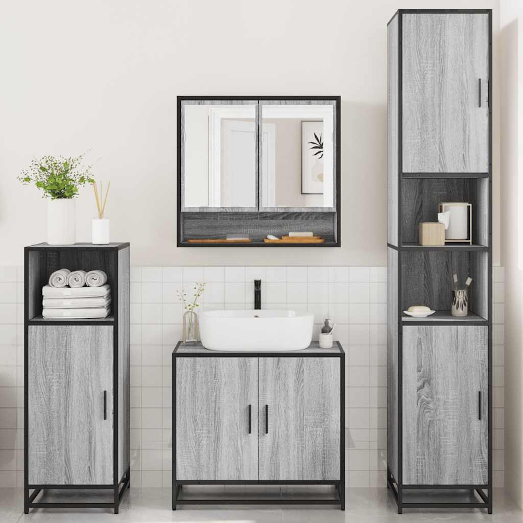 vidaXL 4 Piece Bathroom Furniture Set Grey Sonoma Engineered Wood