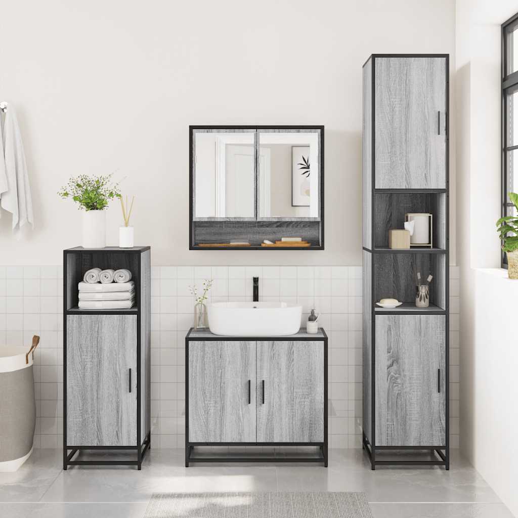 vidaXL 4 Piece Bathroom Furniture Set Grey Sonoma Engineered Wood