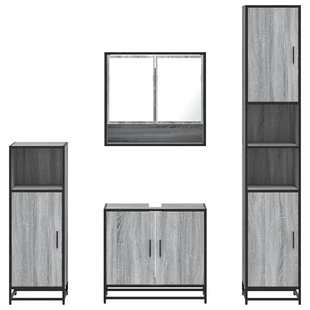 vidaXL 4 Piece Bathroom Furniture Set Grey Sonoma Engineered Wood