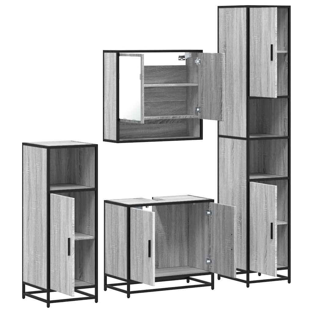 vidaXL 4 Piece Bathroom Furniture Set Grey Sonoma Engineered Wood