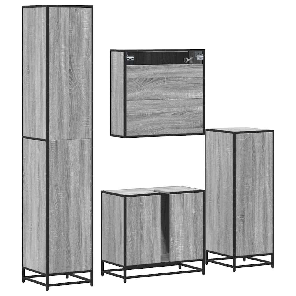 vidaXL 4 Piece Bathroom Furniture Set Grey Sonoma Engineered Wood