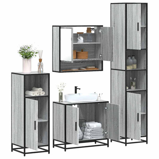 vidaXL 4 Piece Bathroom Furniture Set Grey Sonoma Engineered Wood