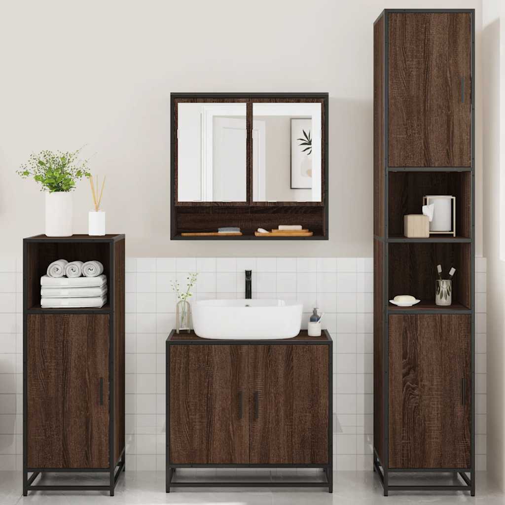 vidaXL 4 Piece Bathroom Furniture Set Brown Oak Engineered Wood