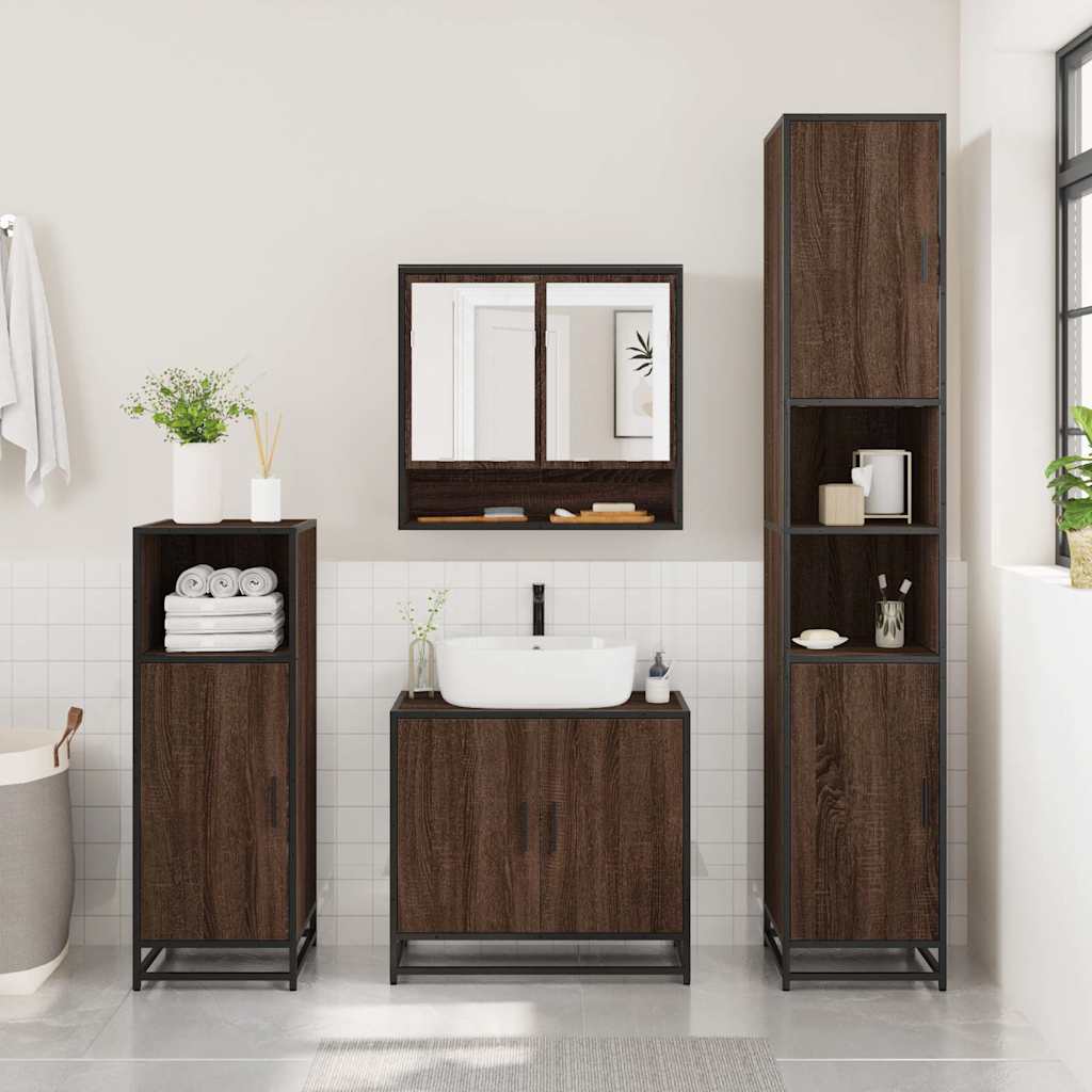 vidaXL 4 Piece Bathroom Furniture Set Brown Oak Engineered Wood