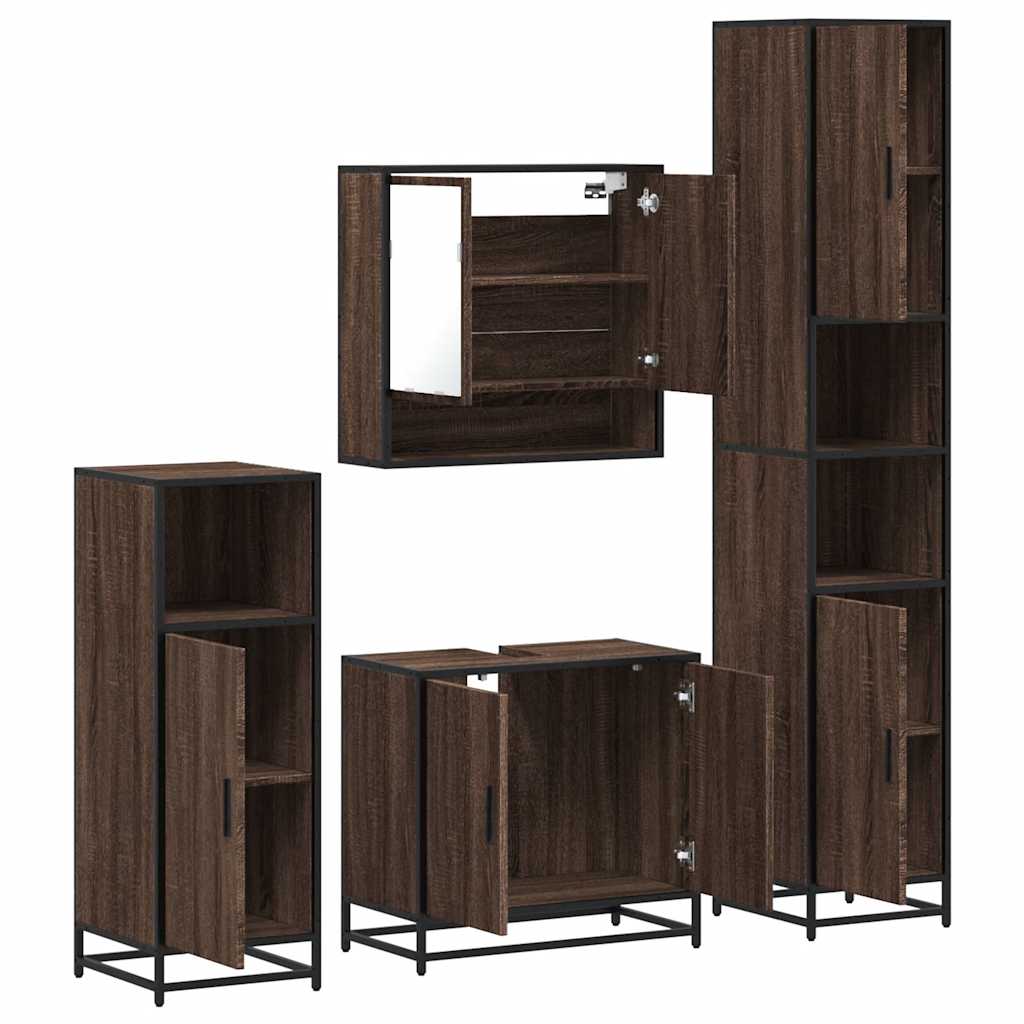 vidaXL 4 Piece Bathroom Furniture Set Brown Oak Engineered Wood