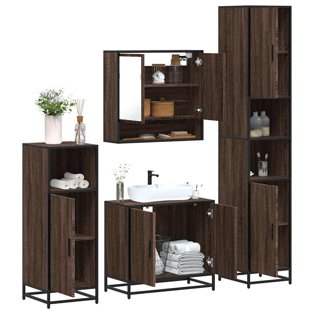 vidaXL 4 Piece Bathroom Furniture Set Brown Oak Engineered Wood