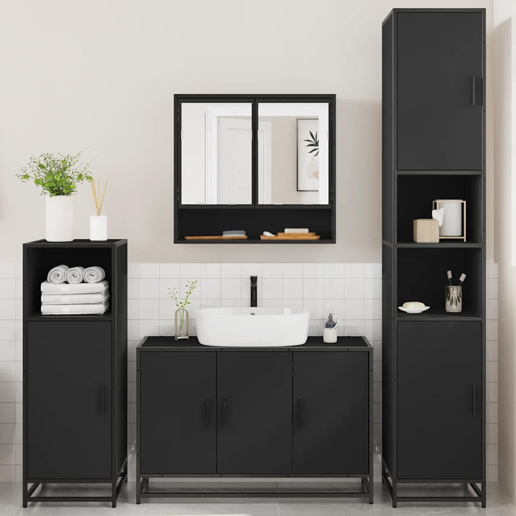 vidaXL 4 Piece Bathroom Furniture Set Black Engineered Wood