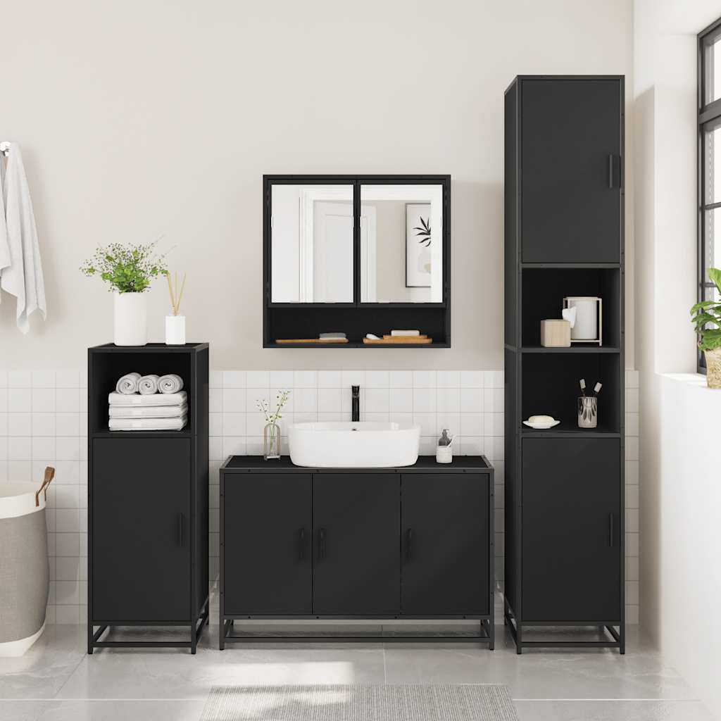 vidaXL 4 Piece Bathroom Furniture Set Black Engineered Wood