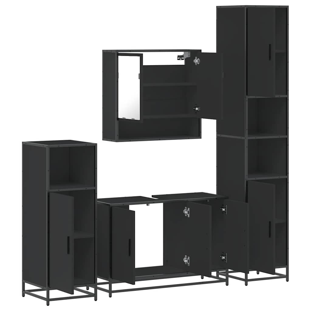 vidaXL 4 Piece Bathroom Furniture Set Black Engineered Wood