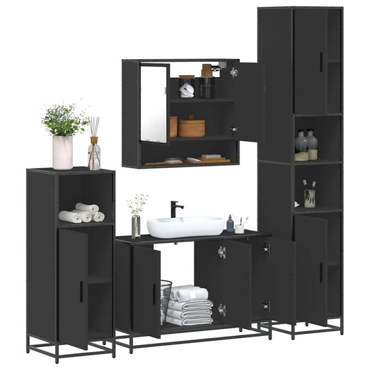 vidaXL 4 Piece Bathroom Furniture Set Black Engineered Wood