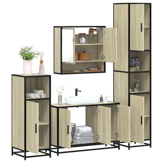 vidaXL 4 Piece Bathroom Furniture Set Sonoma Oak Engineered Wood