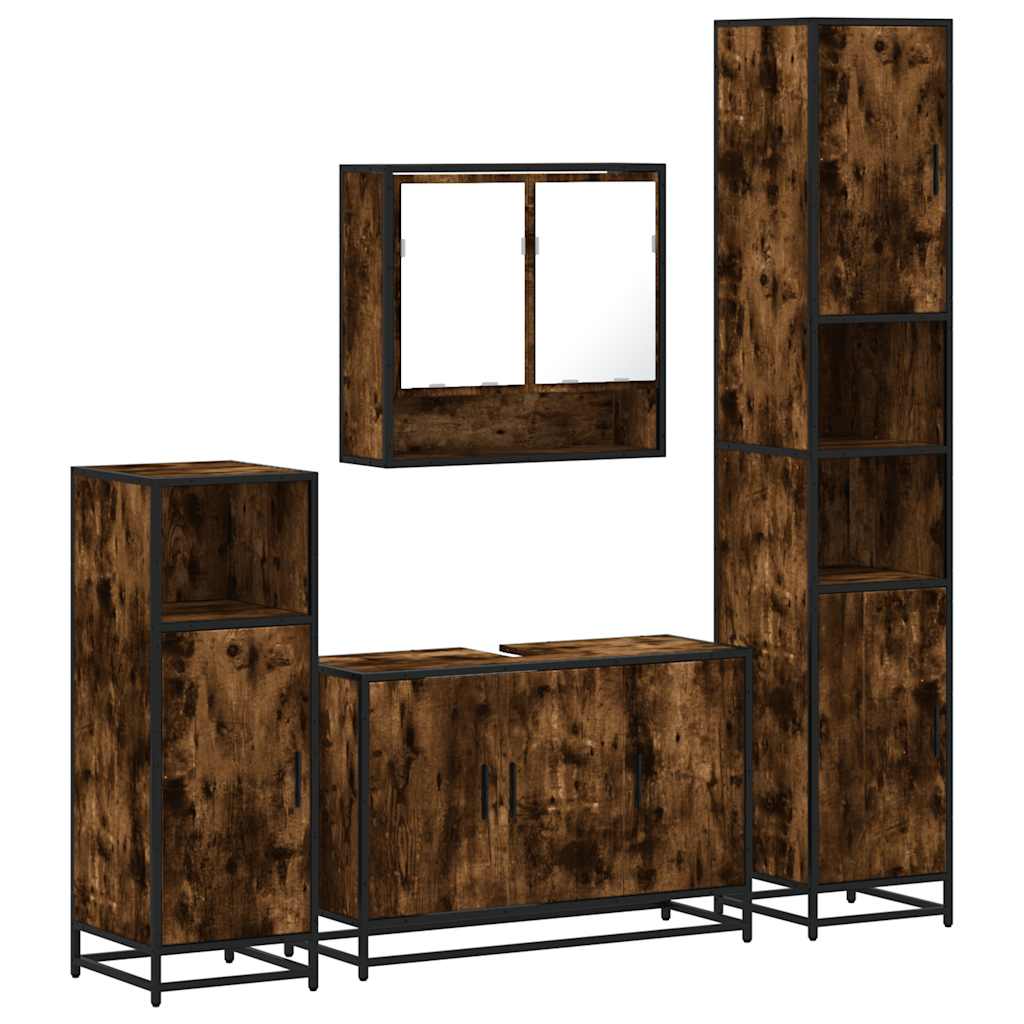 4 Piece Bathroom Furniture Set Smoked Oak Engineered Wood