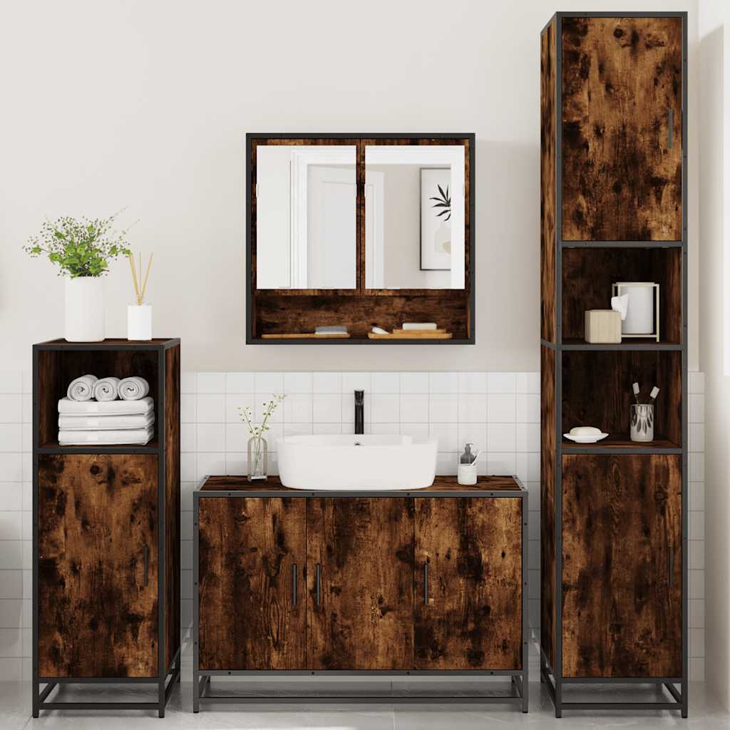 vidaXL 4 Piece Bathroom Furniture Set Smoked Oak Engineered Wood