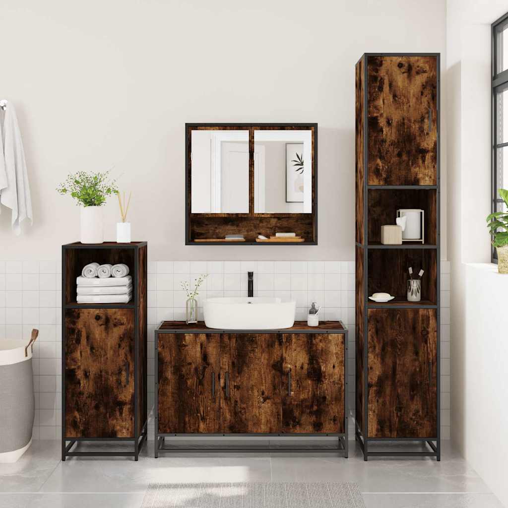 4 Piece Bathroom Furniture Set Smoked Oak Engineered Wood